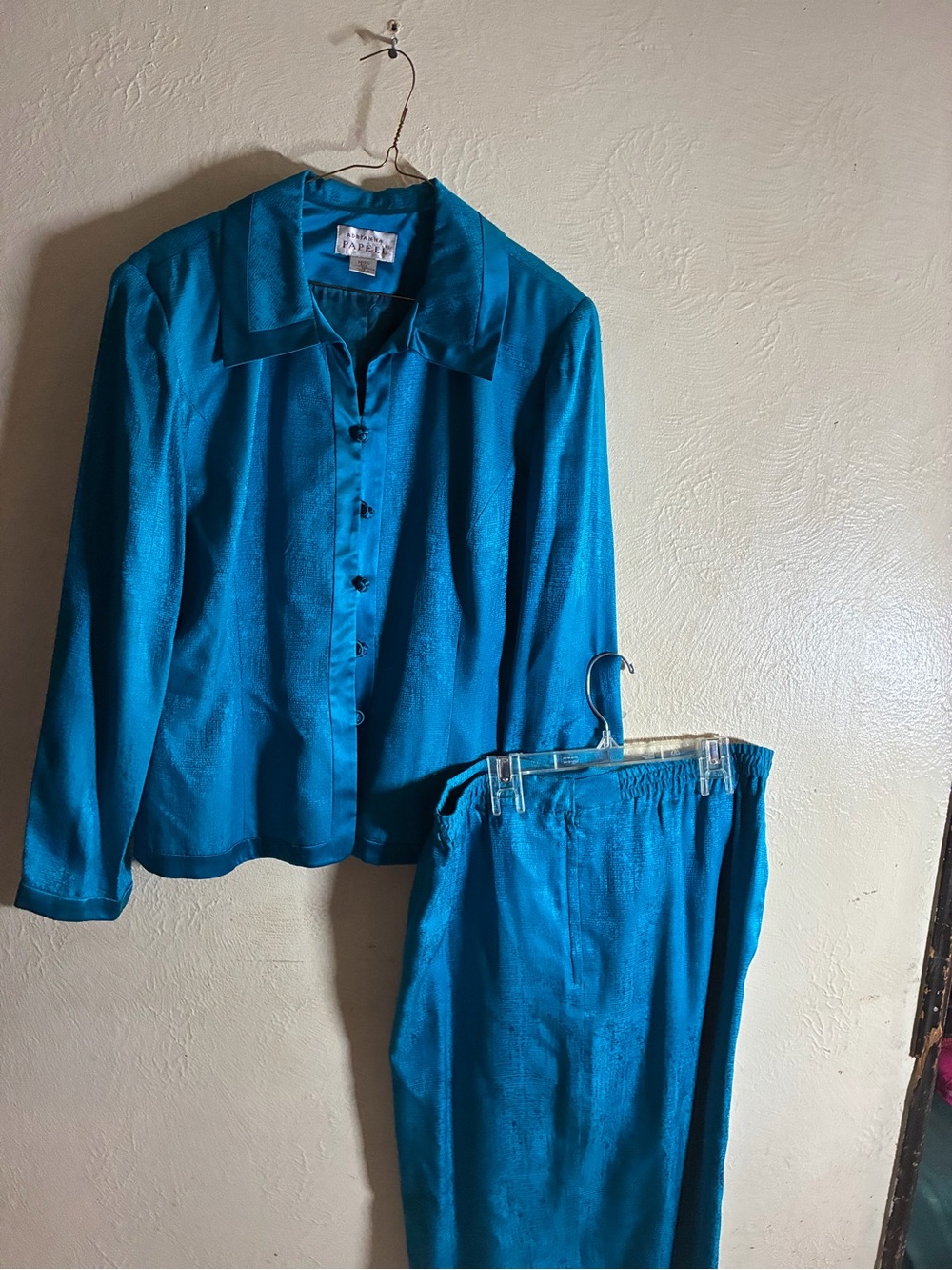 Silk Teal Button-Up Jacket & Skirt Set - Picture 14 of 14